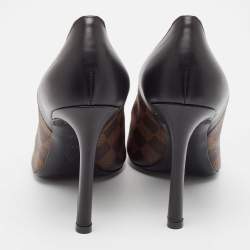 Pre Owned Louis Vuitton Brown/Black Damier Ebene Canvas and Leather Chérie Pumps Size 39.5