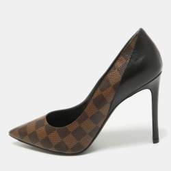 Pre Owned Louis Vuitton Brown/Black Damier Ebene Canvas and Leather Chérie Pumps Size 39