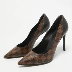 Pre Owned Louis Vuitton Brown/Black Damier Ebene Canvas and Leather Chérie Pumps Size 39