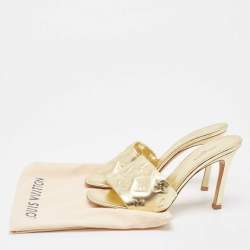 Louis Vuitton Gold Monogram Embossed Leather Revival Slide Sandals Size 38