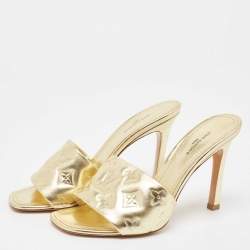 Louis Vuitton Gold Monogram Embossed Leather Revival Slide Sandals Size 38