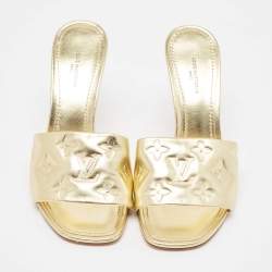 Louis Vuitton Gold Monogram Embossed Leather Revival Slide Sandals Size 38