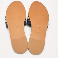Louis Vuitton Blue Denim Lock It Flat Slides Size 38