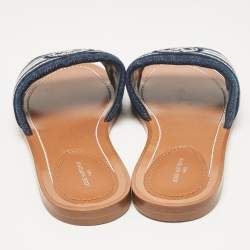 Louis Vuitton Blue Denim Lock It Flat Slides Size 38