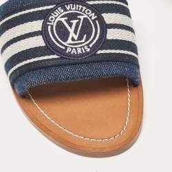 Louis Vuitton Blue Denim Lock It Flat Slides Size 38