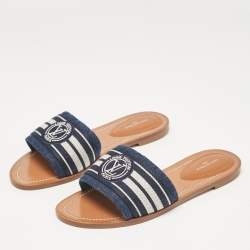 Louis Vuitton Blue Denim Lock It Flat Slides Size 38