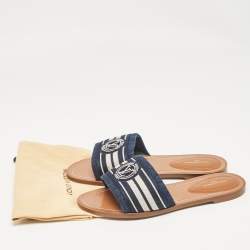 Louis Vuitton Blue Denim Lock It Flat Slides Size 38