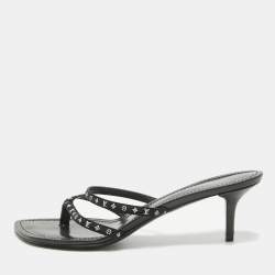 Pre Owned Louis Vuitton Black Monogram Satin Citizen Thong Sandals Size 40
