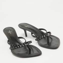 Pre Owned Louis Vuitton Black Monogram Satin Citizen Thong Sandals Size 40
