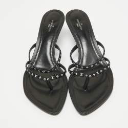 Pre Owned Louis Vuitton Black Monogram Satin Citizen Thong Sandals Size 40