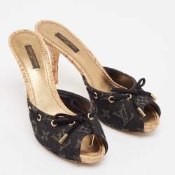 Louis Vuitton Black Monogram Canvas Slide Sandals Size 39