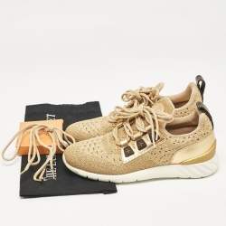 Louis Vuitton Gold Knit Fabric VNR Lace Up Sneakers Size 39