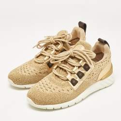 Louis Vuitton Gold Knit Fabric VNR Lace Up Sneakers Size 39