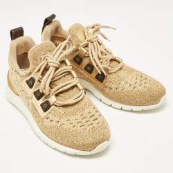 Louis Vuitton Gold Knit Fabric VNR Lace Up Sneakers Size 39