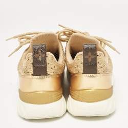 Louis Vuitton Gold Knit Fabric VNR Lace Up Sneakers Size 39