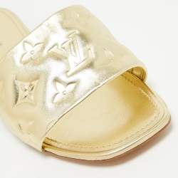 Pre Owned Louis Vuitton Gold Leather Revival Flat Sandals Size 39