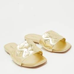Pre Owned Louis Vuitton Gold Leather Revival Flat Sandals Size 39
