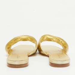 Pre Owned Louis Vuitton Gold Leather Revival Flat Sandals Size 39