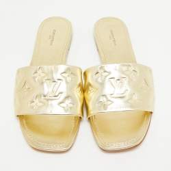 Pre Owned Louis Vuitton Gold Leather Revival Flat Sandals Size 39