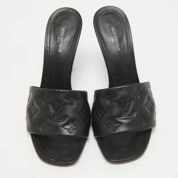 Louis Vuitton Black Monogram Embossed Leather Revival Sandals Size 39.5