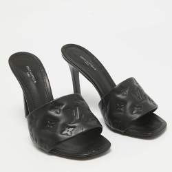 Louis Vuitton Black Monogram Embossed Leather Revival Sandals Size 39.5