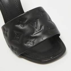 Louis Vuitton Black Monogram Embossed Leather Revival Sandals Size 39.5