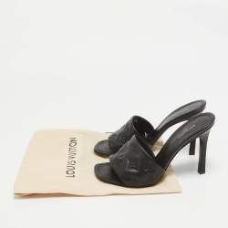 Louis Vuitton Black Monogram Embossed Leather Revival Sandals Size 39.5