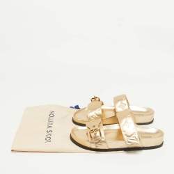 Louis Vuitton Gold Monogram Embossed Leather Bom Dia Slides Size 37