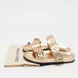 Pre Owned Louis Vuitton Gold Leather Bom Dia Comfort Flat Sandals Size 37.5