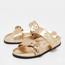 Pre Owned Louis Vuitton Gold Leather Bom Dia Comfort Flat Sandals Size 37.5