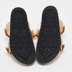 Pre Owned Louis Vuitton Gold Leather Bom Dia Comfort Flat Sandals Size 37.5