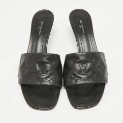 Louis Vuitton Black Leather Revival Slide Sandals Size 39.5