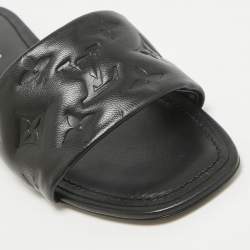 Pre Owned Louis Vuitton Black Leather Revival Flat Sandals Size 38