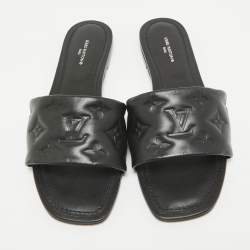Pre Owned Louis Vuitton Black Leather Revival Flat Sandals Size 38