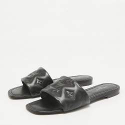 Pre Owned Louis Vuitton Black Leather Revival Flat Sandals Size 38