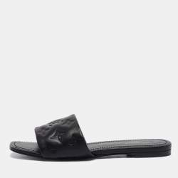 Louis Vuitton Black Monogram Embossed Leather Revival Flat Slides Size 38