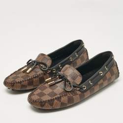 Louis Vuitton Brown/Black Damier Ebene Canvas and Leather Gloria Loafers Size 37.5