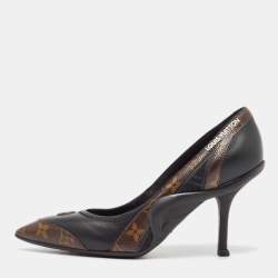 Pre Owned Louis Vuitton Black/Brown Leather and Monogram Canvas Archlight Pumps Size 38.5