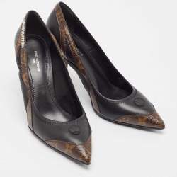 Pre Owned Louis Vuitton Black/Brown Leather and Monogram Canvas Archlight Pumps Size 38.5