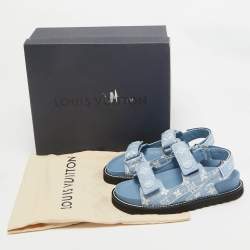 Pre Owned Louis Vuitton Blue Monogram Denim Paseo Flat Sandals Size 37