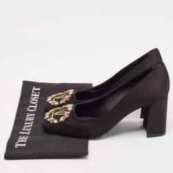 Pre Owned Louis Vuitton Black Satin Madeleine Block Heel Pumps Size 38