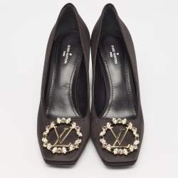 Pre Owned Louis Vuitton Black Satin Madeleine Block Heel Pumps Size 38