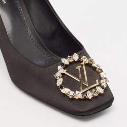 Pre Owned Louis Vuitton Black Satin Madeleine Block Heel Pumps Size 38