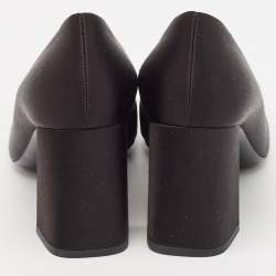 Pre Owned Louis Vuitton Black Satin Madeleine Block Heel Pumps Size 38