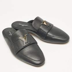 Louis Vuitton Black Leather LV Capri Open Loafer Mules Size 37