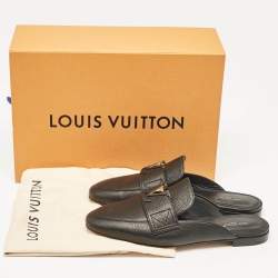 Louis Vuitton Black Leather LV Capri Open Loafer Mules Size 37