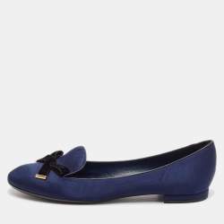 Louis Vuitton Blue Satin Cherie Smoking Slippers Size 39.5
