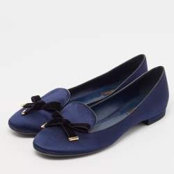 Louis Vuitton Blue Satin Cherie Smoking Slippers Size 39.5