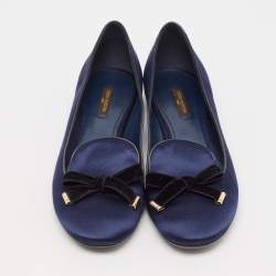 Louis Vuitton Blue Satin Cherie Smoking Slippers Size 39.5
