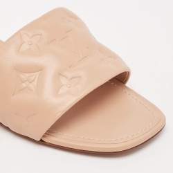 Louis Vuitton Light Pink Monogram Embossed Leather Revival Flat Slides Size 38